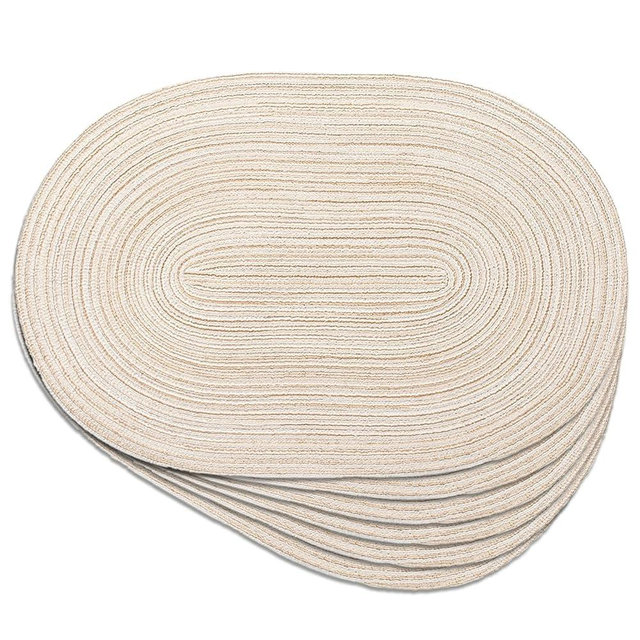 Oval Braided Placemats 12x18 Inch Table Mats Set of 6 for Dining Tables Natural Woven Heat Resistant Place Mats (Oval Beige)
