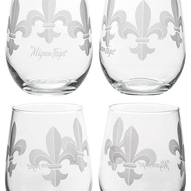 Mignon Faget Fleur de Lis Stemless Wine Glasses, Set of 4