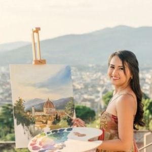 Live Portrait Painter during Cocktail Hour for the Couple