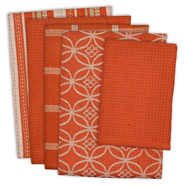 DII Cotton Oversized Kitchen Dish Towels 18 x 28" and Dishcloth 13 x 13", Set of 5 , Absorbent Washing Drying Dishtowels for Everyday Cooking and Baking-Spice