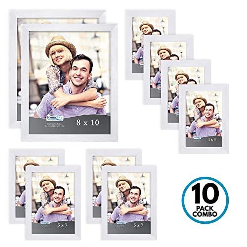 Icona Bay Combination White Picture Frames Set - 10 PC (Four 4x6, Four 5x7, Two 8x10), Impresia Collection Multi-Pack, Simple Modern Design for Wall Gallery
