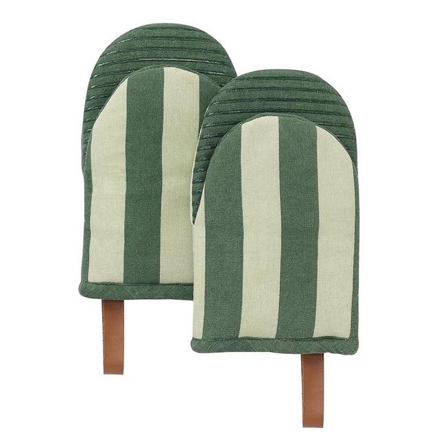 Folkulture Mini Oven Mitts Heat Resistant 5" x8", Set of 2 Short Oven Mitts with Hanging Loop, 100% Cotton Oven Gloves or Kitchen Mittens, Small Oven Mitt Set or Silicone Oven Mits (Matcha)