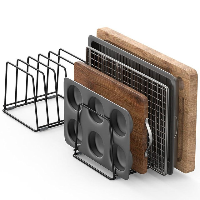 LAEMYFYRE Cutting Board Organizer Kitchen Organizer Rack for Cutting Board, Bakeware, and Cookie Sheet, 5-Slot Heavy-Duty Steel Cookware Holder,Rust-Resistant with Anti-Slip Feet (2, Large)