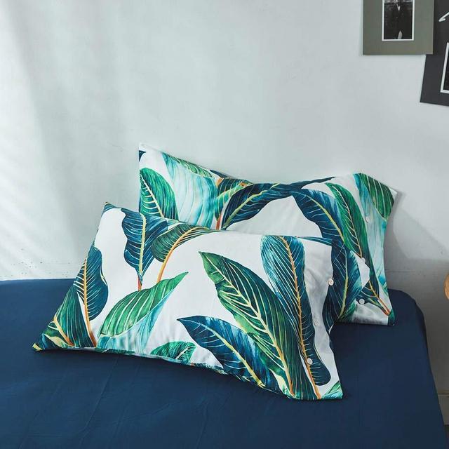 Leaves Print Floral Pillowcases Standard King Luxury Pillow Shams Smooth Egyptian Cotton Pillow Covers Home Decorative Pillowcases for Girls Adults, Buttons Closure, (2 Pieces, 20"×36")