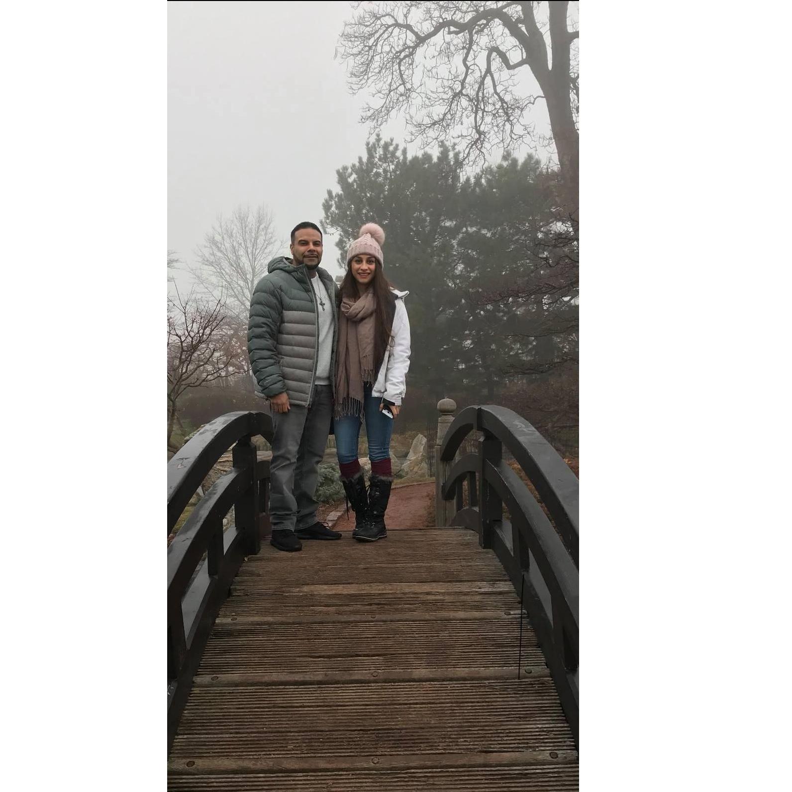 Our 1st dates we ever went on. Murder mystery tour in Chicago on the Japanese bridge at the 'Worlds Fair' called the Bridge of Hardships