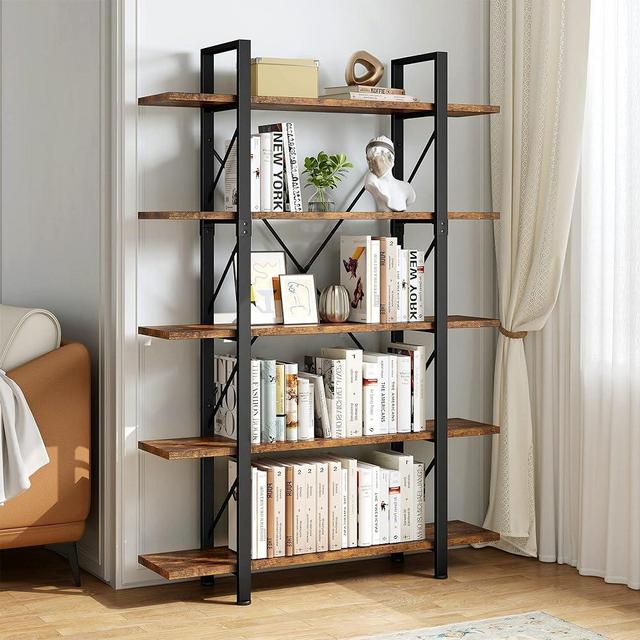 YITAHOME 5 Tier Bookshelf, 70.9" Tall Industrial Bookcase, Wide Open Display Storage Book Shelf for Living Room/Bedroom/Home/Office, Rustic Brown