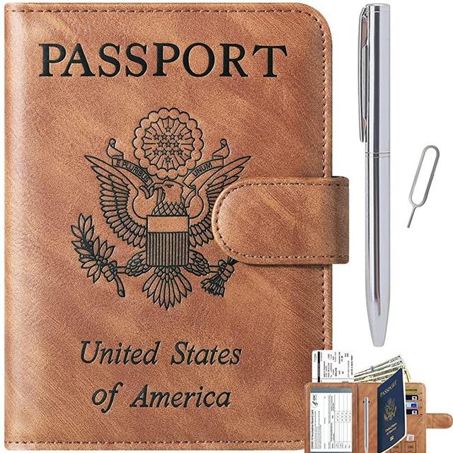 Passport and Vaccine Card Holder Combo Passport Holder Cover Wallet Case Leather Travel Wallet Rfid Blocking for Men Women (2#Brown)