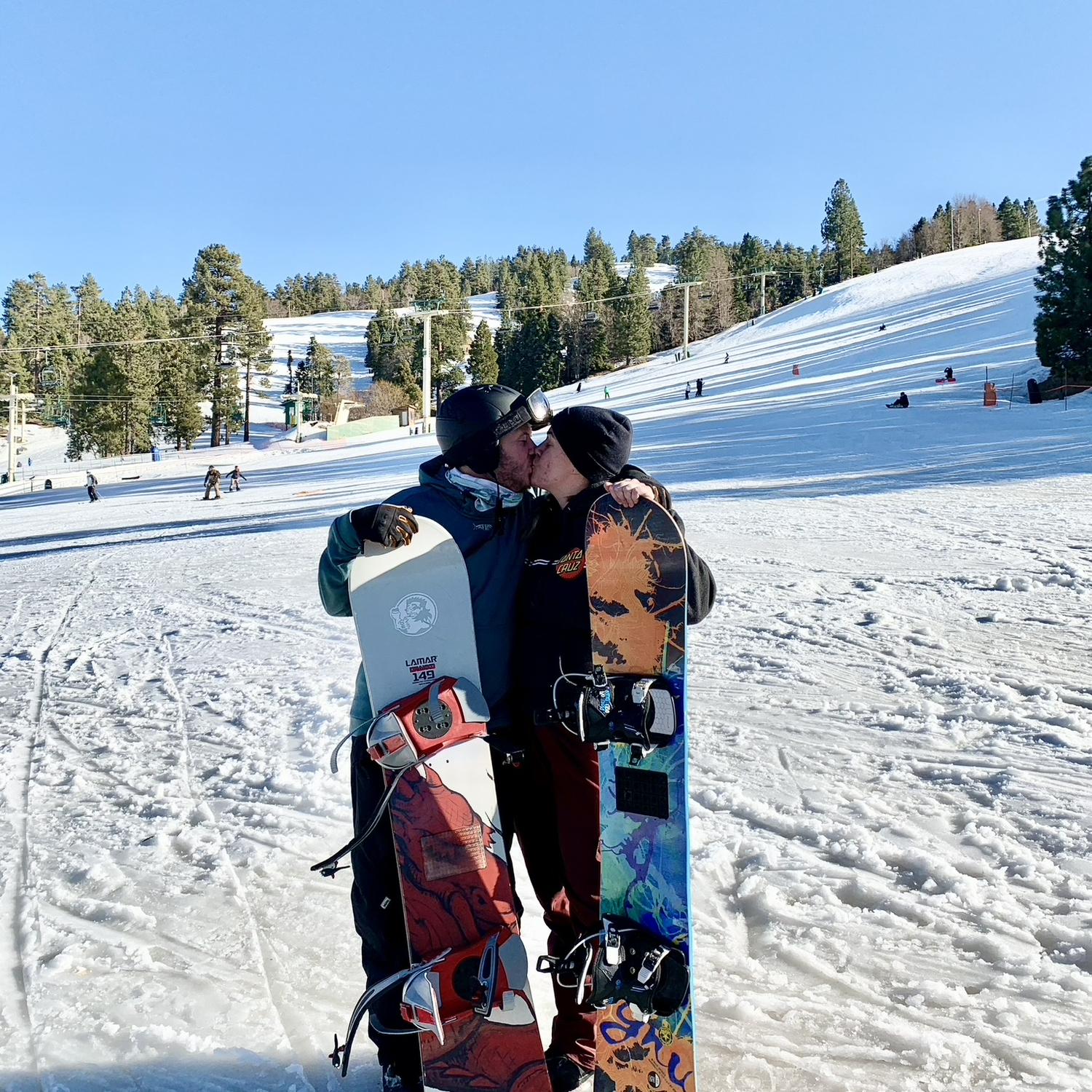 A fun day, but never to be recreated as this was James' last time snowboarding...too many falls :)