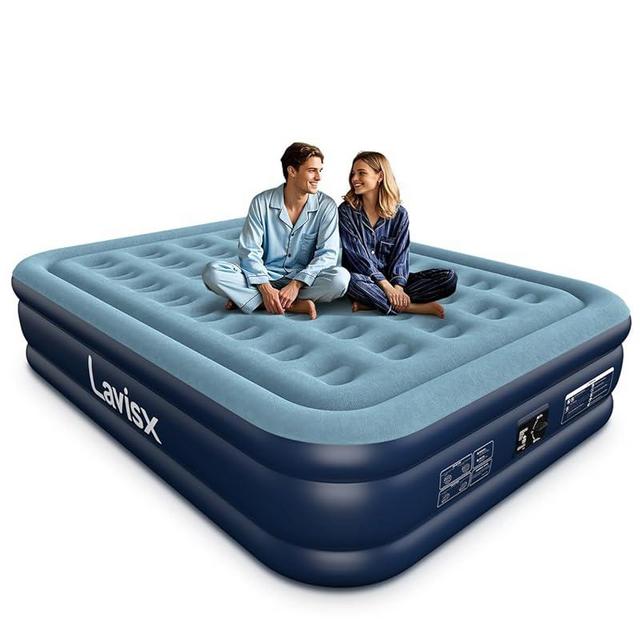 Lavisx Queen Air Mattress with Built in Pump 16" Blow Up Mattress Raised Air Bed, 3 Mins Quick Self Inflatable with Storage Bag for Guest and Home