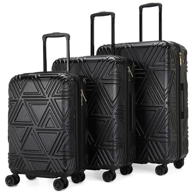Badgley Mischka Contour Expandable Hardside Checked 3pc Luggage Set - Black