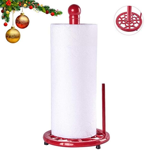 JOGREFUL Decorative Paper Towel Holder Stand, Vintage Cast Iron Roll Paper Towel Stand, Easy One-Handed Tear for Kitchen Countertop Bathroom Home Decor-Red