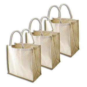 Simple Ecology Organic Canvas & Jute Reusable X-Large Tote & Grocery Shopping Bag - 3 Pack (heavy duty, comfortable & durable handles, foldable, craft & gift bag, burlap bag, handbag)