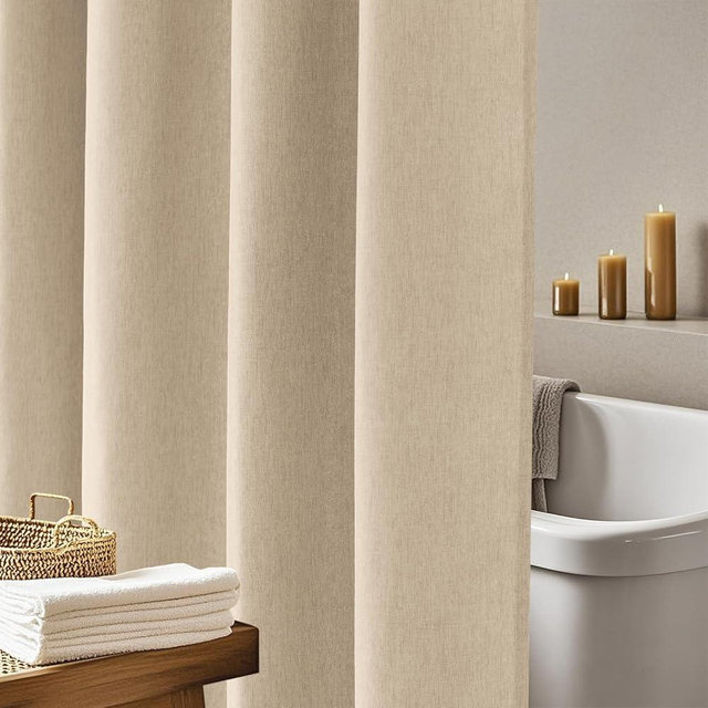 Seenus Linen Look Farmhouse Thick Fabric Shower Curtain Brown, Faux Linen Textured Country Rustic Shower Curtains Water-Resistant, 72 x 72 Inch Tan Taupe Heavyweight Shower Curtain for Bathroom Hotel