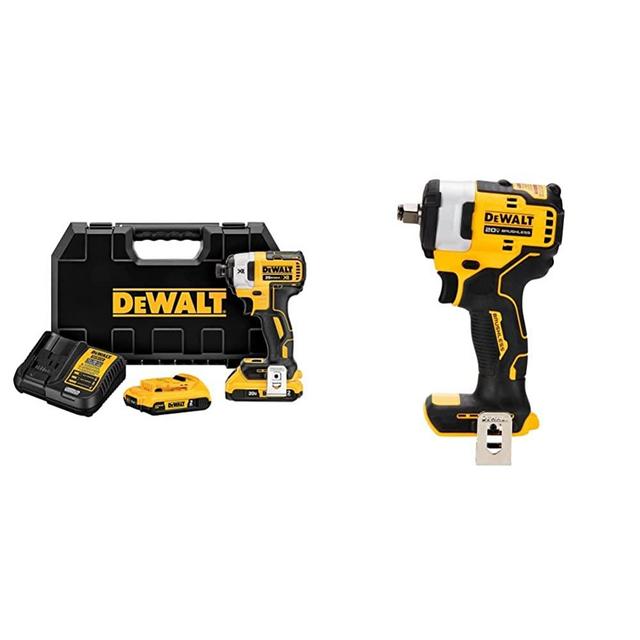 DEWALT 20V MAX* XR Impact Driver Kit, Brushless, 3-Speed, 1/4-Inch, 2.0-Ah (DCF887D2) + DEWALT DCF911B 20V MAX 1/2" Impact Wrench with Hog Ring Anvil