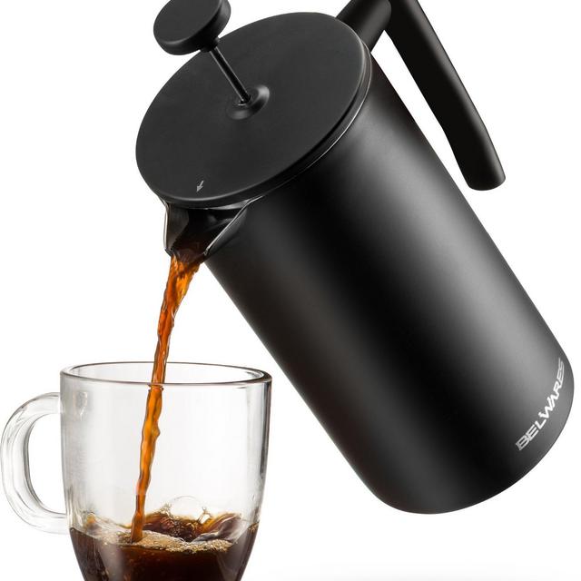 Large French Press Coffee Maker - with Extra Filters for a Richer and Fuller Coffee Flavor, Designed with Double Wall Black Stainless Steel (50oz)