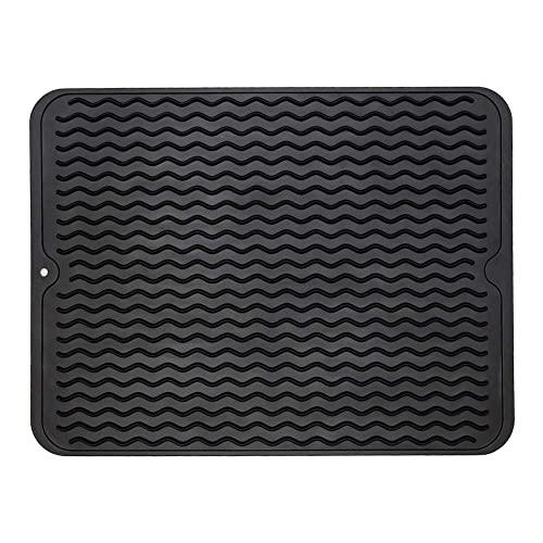 ZLR Silicone Dish Drying Mat Easy Clean Heat Resistant Hot Pot Holder Trivet Black Dish Drying Mat for Kitchen Large 15.8 inches x 12 inches