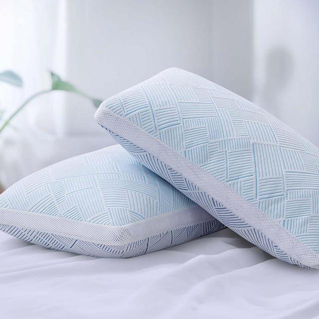 Shredded Memory Foam Cooling Soft Bamboo Viscose Pillows Queen Size Set of 2, Adjustable Hypoallergenic Hotel Quality Pillows for Side, Back or Stomach Sleeper, Oeko-TEX Certified