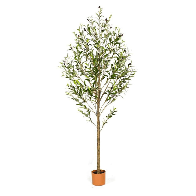 6FT Artificial Olive Tree Indoor Tall Realistic Faux Olive Tree with Plastic Planter, Fake Silk Tree with Handcrafted Branches & Fruits, Large Fake Plant for Home and Office Decor (6FT)