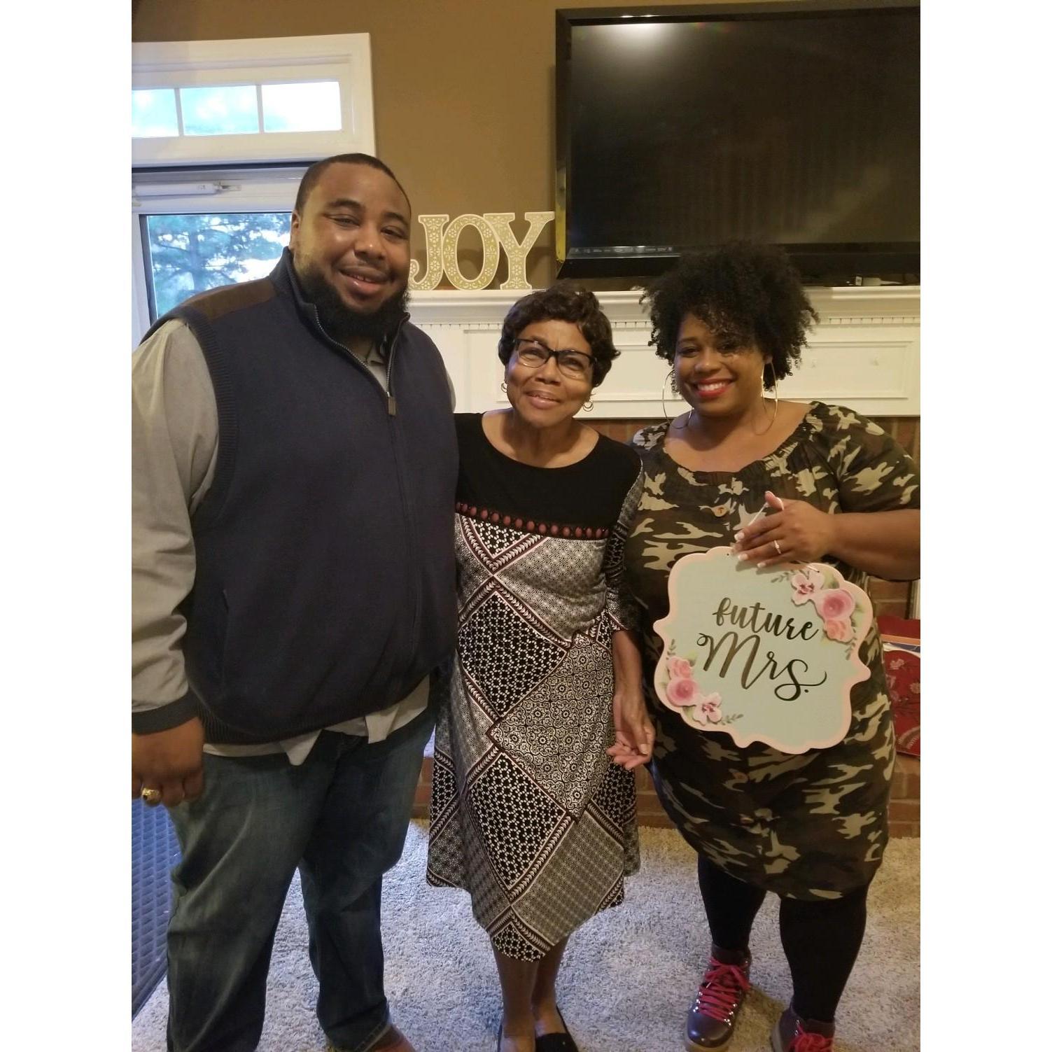 A picture of us with  my Grandmother on the day I said “ I do”