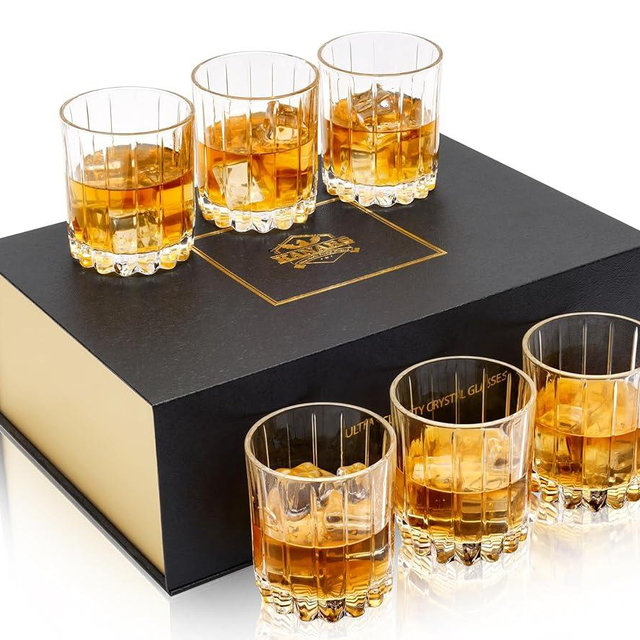 KANARS Crystal Whiskey Glasses Set of 6-10 Oz Rock Glasses in Elegant Gift Box - Bourbon Glass Tumbler for Birthday, Wedding Anniversary, Housewarming and Retirement - Whisky Men Gifts