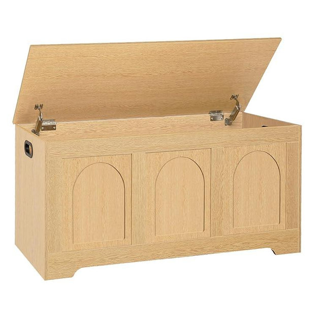 DINZI LVJ Storage Chest, 39.4”Wooden Storage Box with 2 Safety Hinges, Entryway Shoe Bench with Flip-Top, Trunk for Living Room, Bedroom, Easy Assembly, Natural