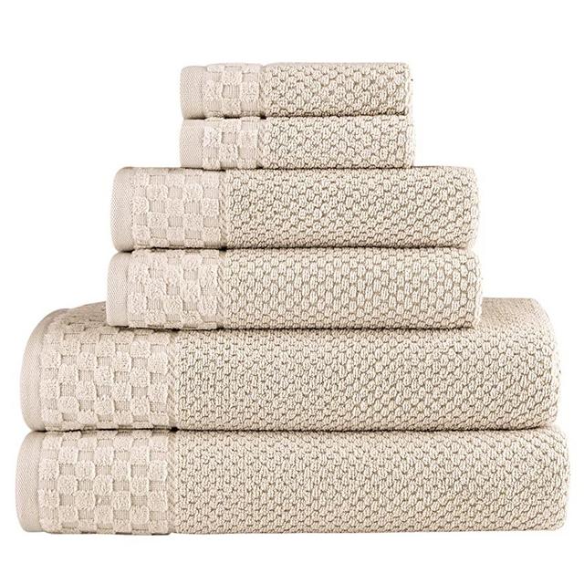 Classic Turkish Towels Luxury 6 Piece Cotton Bath Towel Set - Jacquard Woven Soft Textured Almond Towels Made with 100% Turkish Cotton
