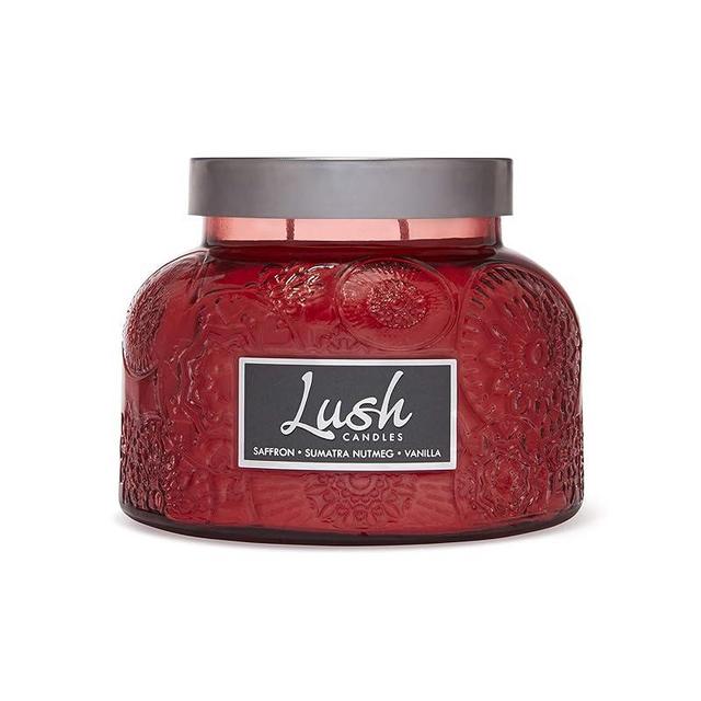 A Cheerful Giver - Saffron Sumatra Nutmeg Vanilla - 20oz Large Scented Candle Jar with Lid- Lush - 95 Hours of Burn Time, Gift for Women, Red