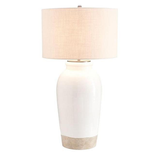 Miller 33" Large Table Lamp, Ivory Base with X-Large Textured Straight Sided Shade, Sand