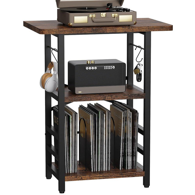 YAKANJ Record Player Stand with Extended Desktop,Large Record Player Table with Vinyl Storage,Turntable Stand with Record Holder Vinyls Display Shelf for Music Room Studio,Retro