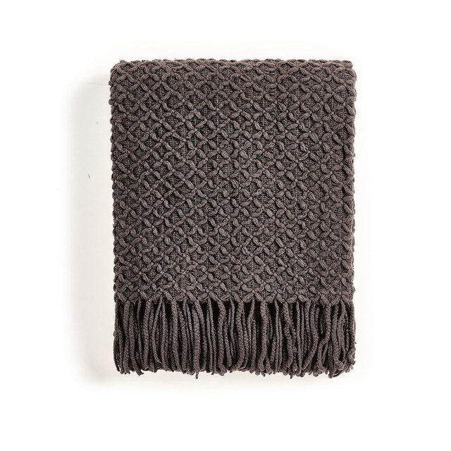 CREVENT Farmhouse Boho Knitted Throw Blanket for Couch Sofa Chair Bed Home Decoration, Soft Warm Cozy Light Weight for Spring Summer Fall (50''X60'' Chocolate)
