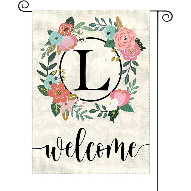 YeeCASE Monogram Letter Garden Flag Floral 12x18 Inch Double Sided for Outside Small Burlap Family Last Name Initial Yard Flag (L)