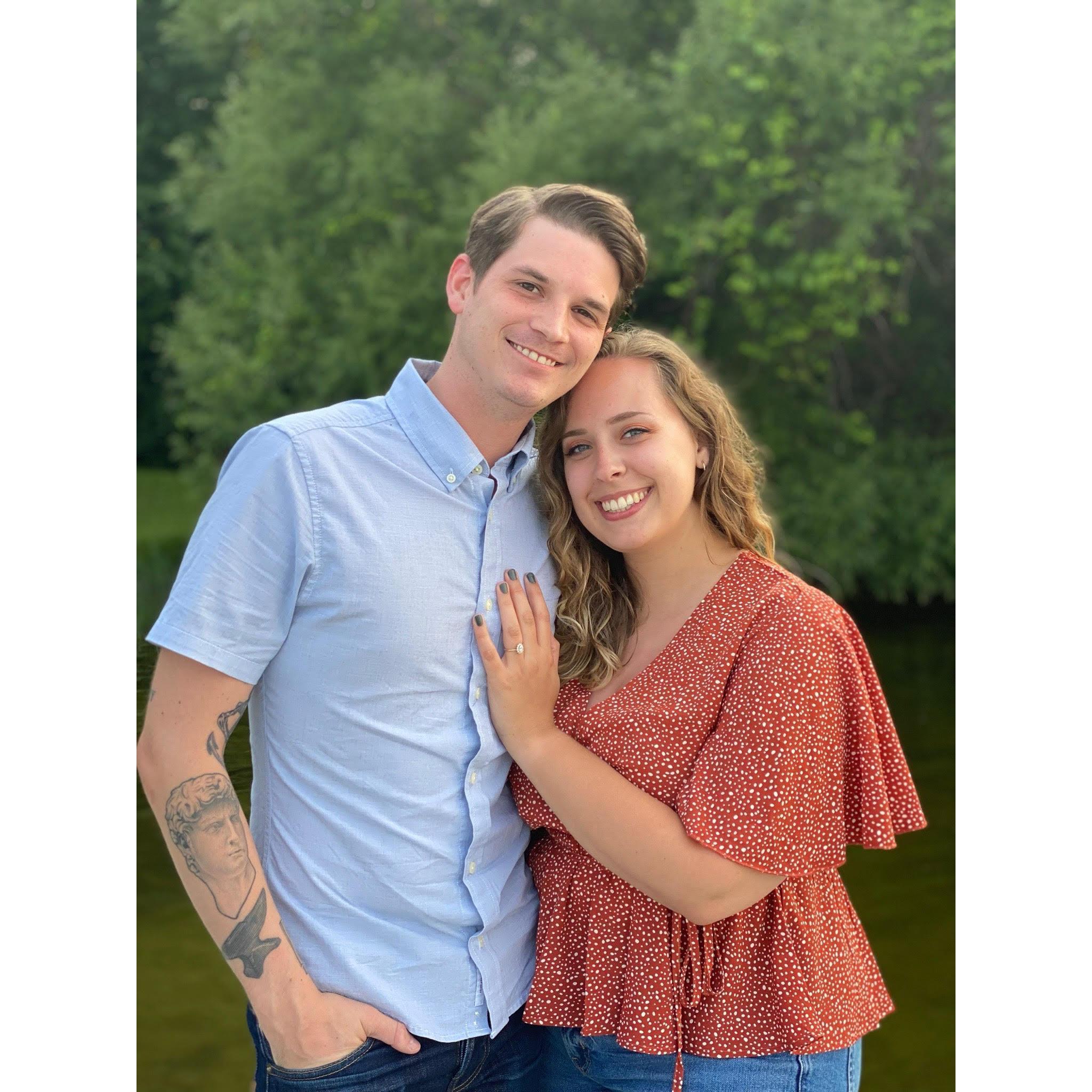 Here's our "pretend we just got engaged" photo where Mackenzie isn't visibly sunburnt in a bathing suit.