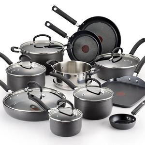 T-fal Hard Anodized Cookware Set, Nonstick Pots and Pans Set, 17 Piece, Thermo-Spot Heat Indicator, Black