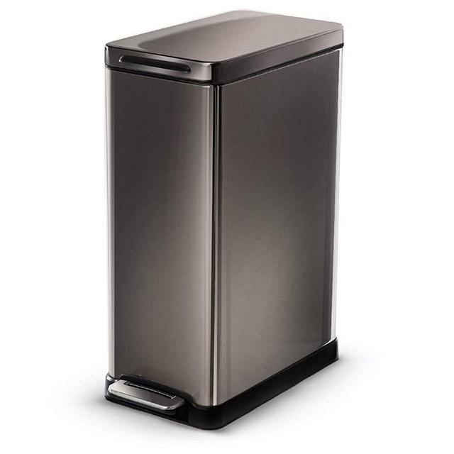 Home Zone Living 12 Gallon Kitchen Trash Can, Slim Stainless Steel, Step Pedal, 45 Liter