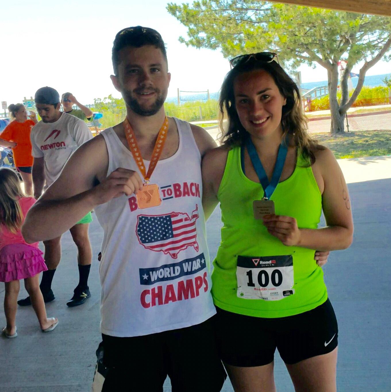 Our first sprint triathlon - and we both medaled!