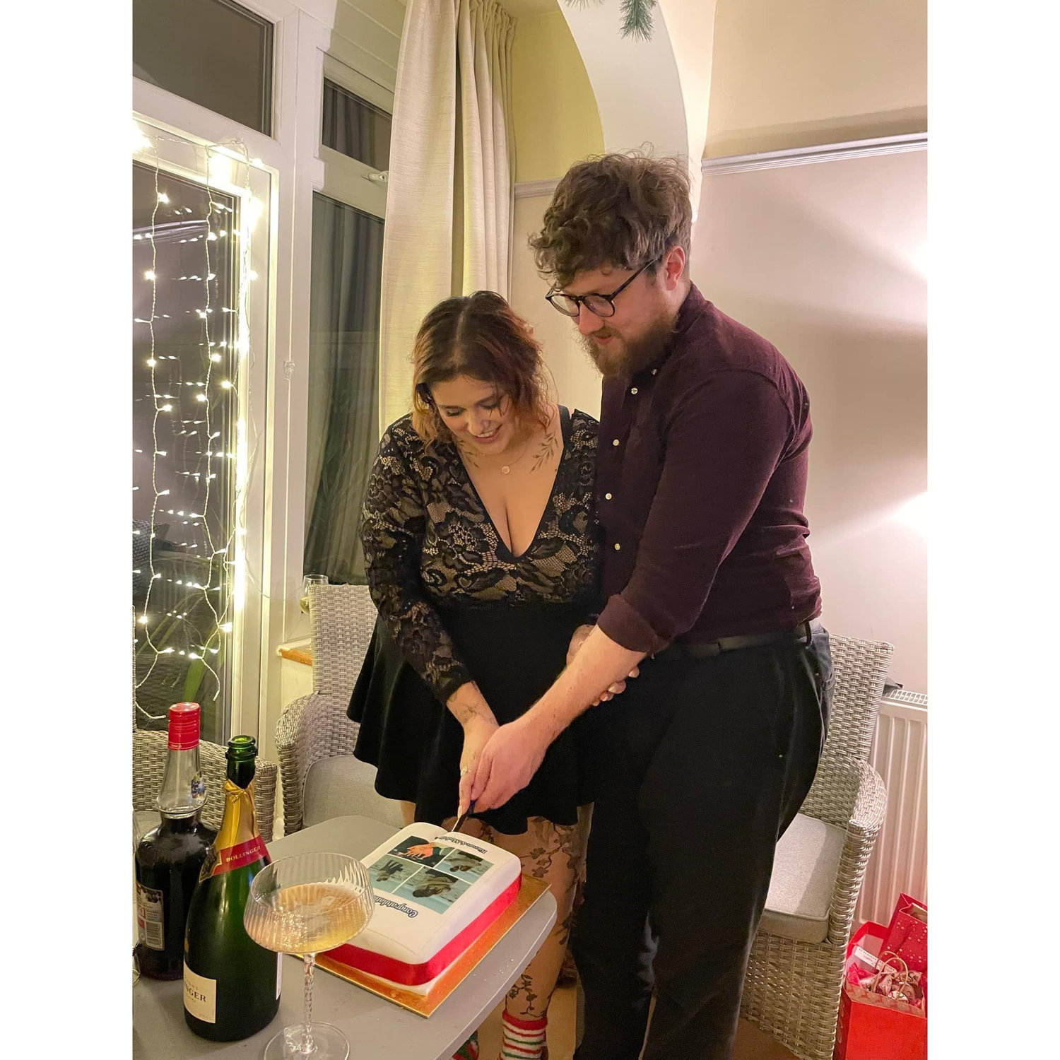 Cutting our engagement cake at our party, it was so nice to celebrate the next chapter of our lives with family. Thank you for the cake, Lou!!