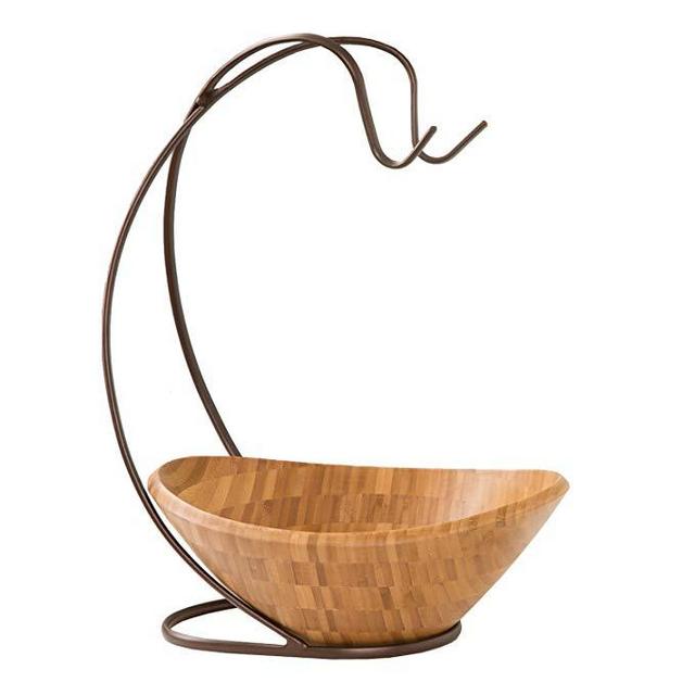 Seville Classics Fruit Tree with Banana Hook and Large Wavy Bamboo Bowl