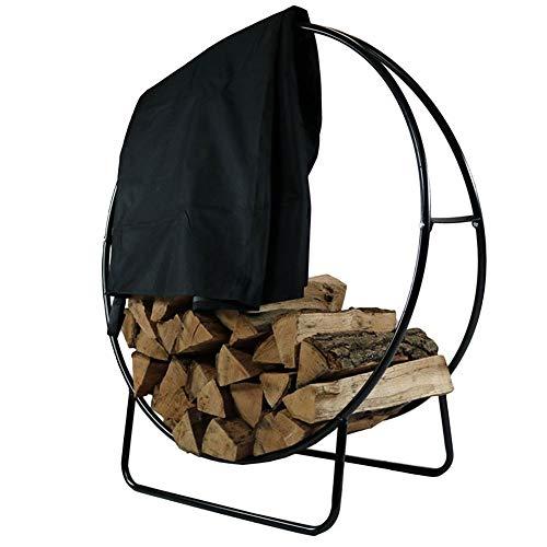 Sunnydaze Outdoor Firewood Log Hoop and Cover Set - 40-Inch Powder-Coated Steel Lumber Storage Rack and Black Weather-Resistant Heavy-Duty Protective PVC Cover