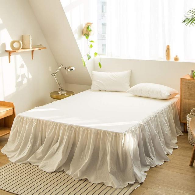 Simple&Opulence 100% Belgian Linen Bed Skirt with Classic 14 inch Tailored Drop Dust Ruffle, Easy Fit Breathable Premium Natural Flax- Pleated White, Queen