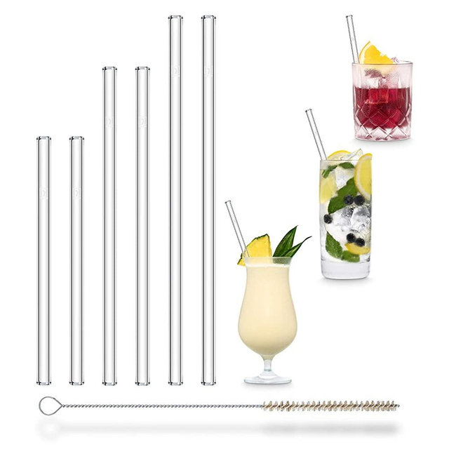 HALM Glass Straws - Variety Pack: 6 Reusable Drinking Straws in 3 Sizes + Plastic-Free Cleaning Brush - Made in Germany - Dishwasher Safe - Eco-Friendly - Perfect for Smoothies, Cocktails