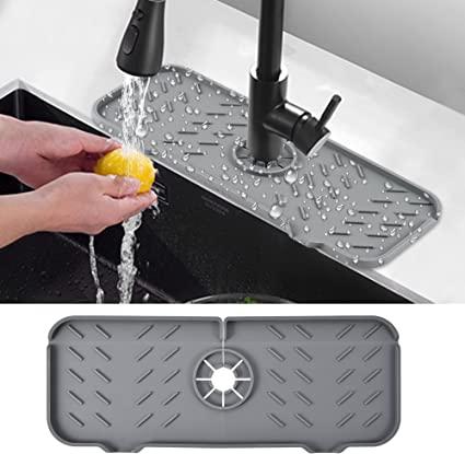 Burfocus Silicone Faucet Water Catcher Mat,Faucet Mat for Kitchen Sink,Drip Protector Splash Countertop,Sink Draining Pad Behind Faucet for Kitchen & Bathroom Countertop Protect(Gray)