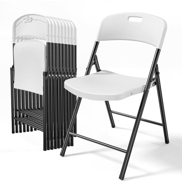 Bonnlo 10-Pack White Plastic Folding Chairs, Portable Seat with Sturdy Steel Frame for Indoor & Outdoor Use, Perfect for Banquet, Party, Wedding, Office, and Camping