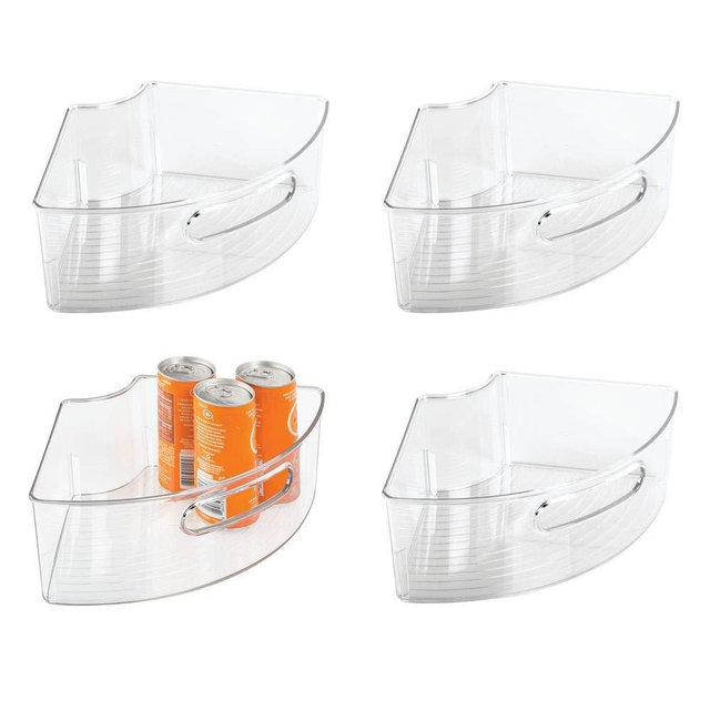 iDesign Plastic Lazy Susan Cabinet Storage Bin, 1/4 Wedge Container for Kitchen, Pantry, Counter, BPA-Free, 12.56" x 7.33" x 4.05", Set of 4, Clear