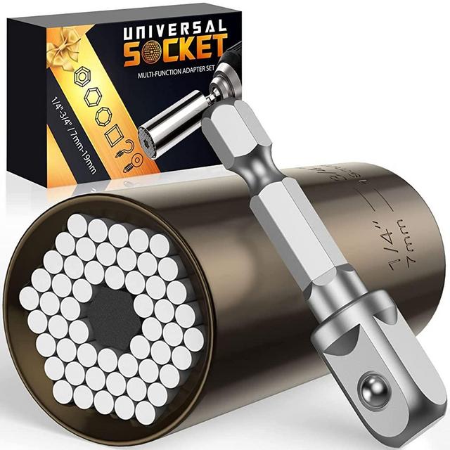 Universal Socket Tool Men Gifts - Sockets Set Super Grip with Adapter Drill Christmas Stocking Stuffers Birthday Gifts for Dad Husband Women Him Father Boyfriend Cool Gadgets Handy Stuff (7-19mm)