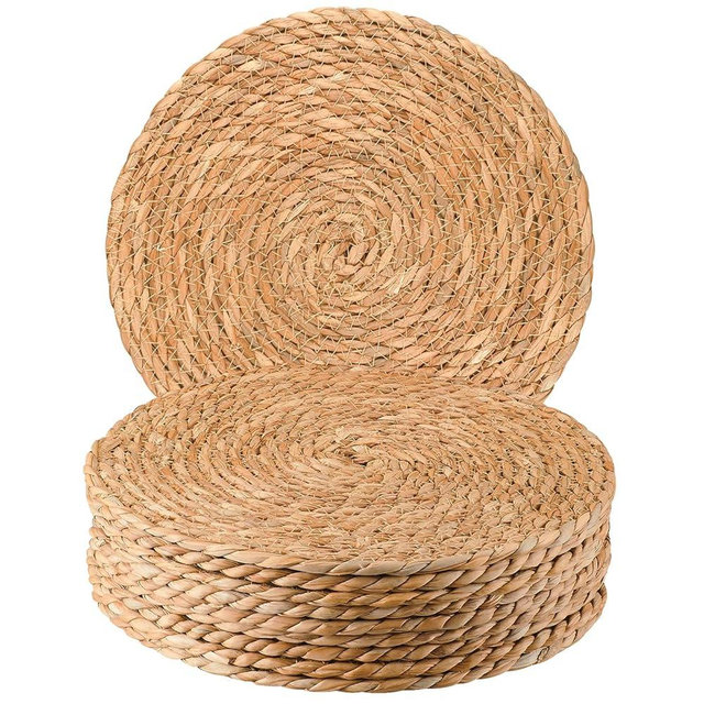 Dimpola Woven Placemats Set of 10, 13.8" Boho Rattan Placemats Round Natural Hand-Woven Water Hyacinth Placemats, Farmhouse Place Mats, Rustic Braided Wicker Table Mats for Dining Table,Home,Wedding