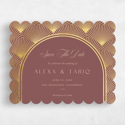 Brown Scalloped Wedding Save the Date - Hayden Landscape Foil