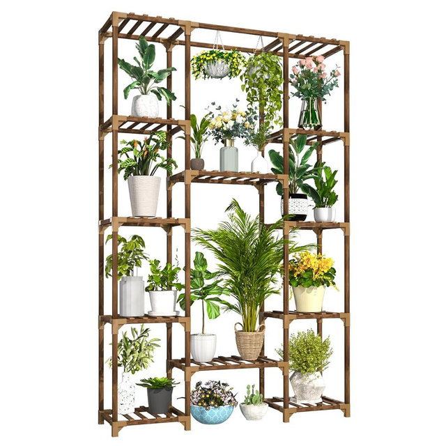 Uneedem Tall Indoor Outdoor Plant Stand - Large 12 Tier Plant Rack with Wooden Shelves for Room, Balcony, Garden, Patio