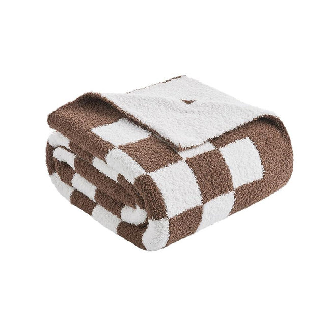 Snuggle Sac Checkered Throw Blanket for Couch, Super Soft, Cozy Warm Knit Blankets, Reversible Plaid Fluffy Throws for Sofa, Bed, Checkered Brown, 50x60 Inches