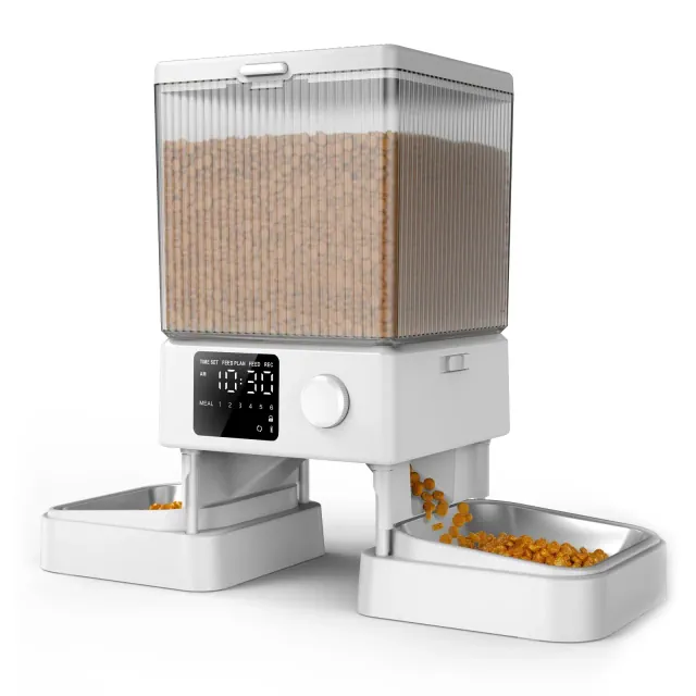 Oneisall PFD-002 Automatic Dog and Cat Feeder: 5L, Timed Dispenser for 2 Cats, Dual Bowls, Pet Dry Food Dispenser
