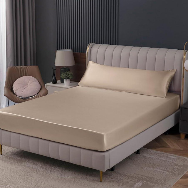 Homiest Taupe Satin Fitted Sheet Queen Size Fitted Bed Sheet, Deep Pocket Fitted Sheet Only, Luxury & Ultra Soft Bedding Fitted Sheet Single Bottom Bed Sheets Sold Separately